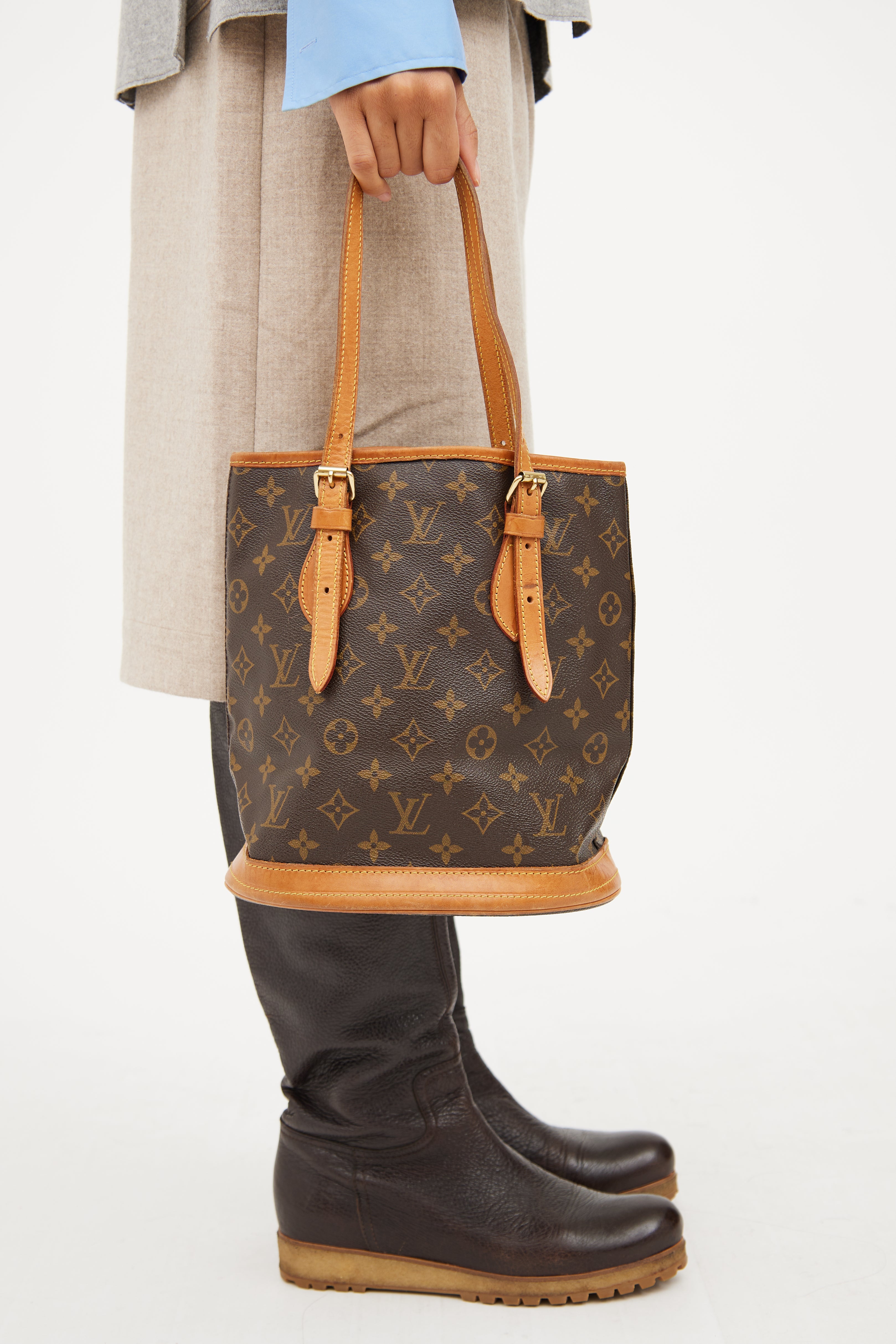 Louis Vuitton 1993 Brown Monogram Petit Bucket Bag
