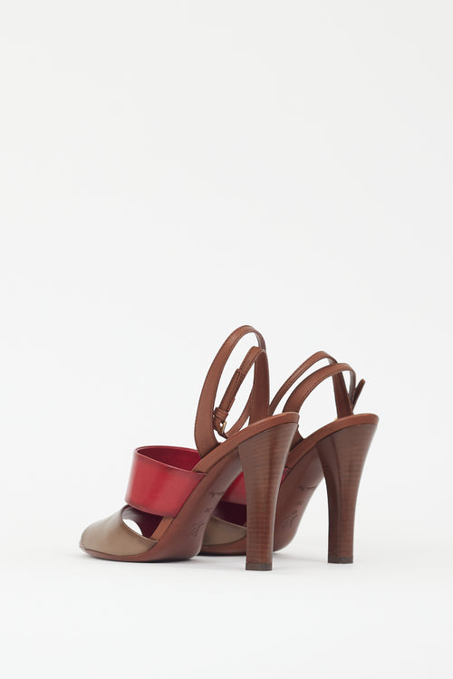 Louis Vuitton Red & Brown Leather Strappy Heel