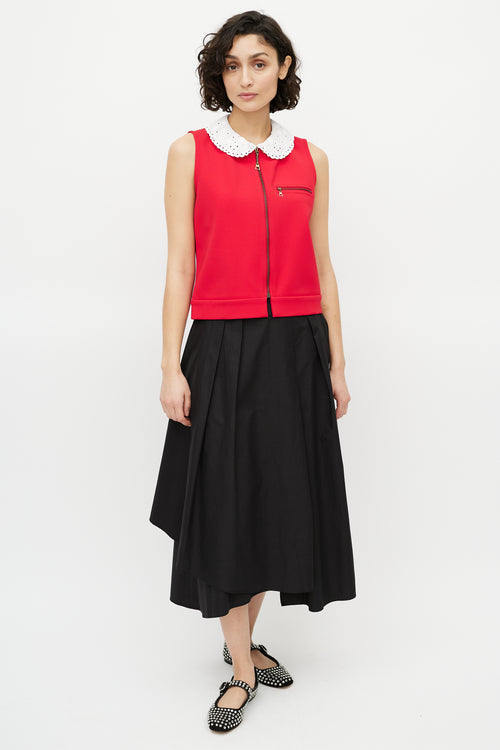 Louis Vuitton Red & White Zip Sleeveless Top