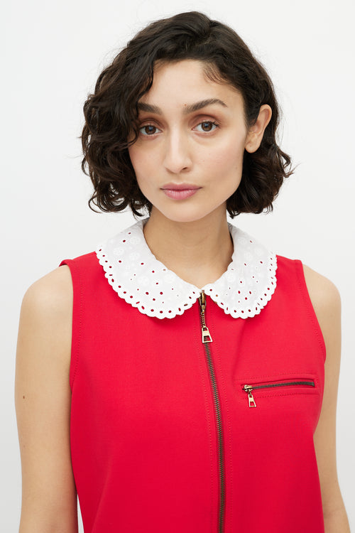 Louis Vuitton Red & White Zip Sleeveless Top