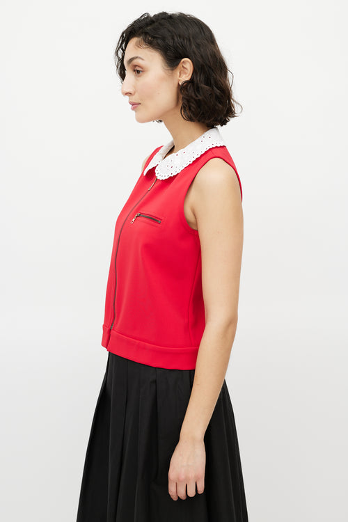 Louis Vuitton Red & White Zip Sleeveless Top
