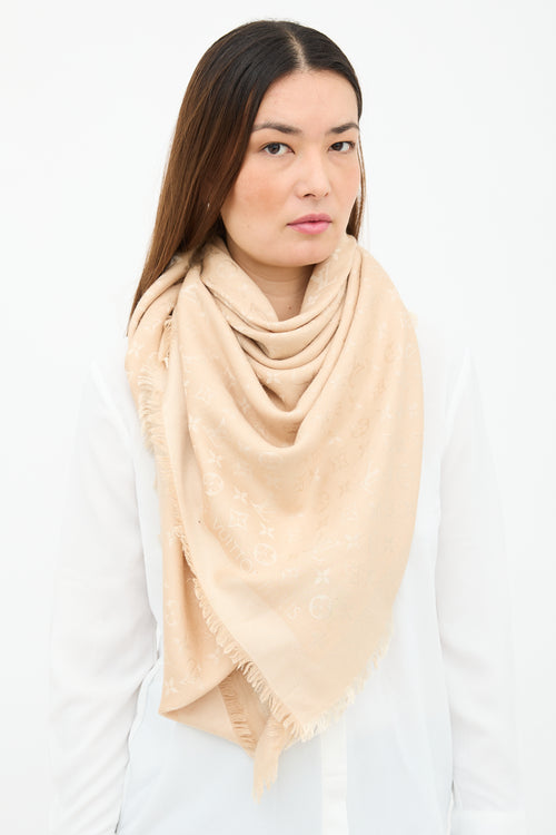 Louis Vuitton Silk & Wool Monogram Fringe Scarf