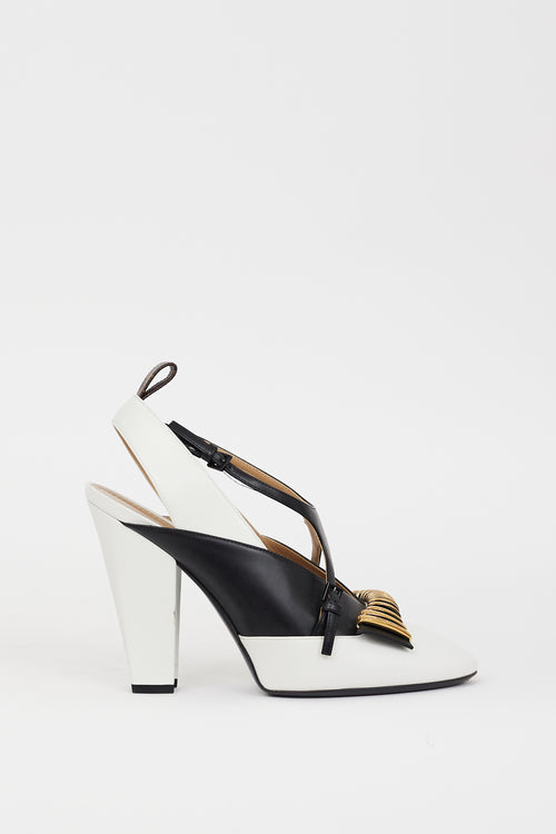Louis Vuitton White & Black Leather Headline Slingback Heel
