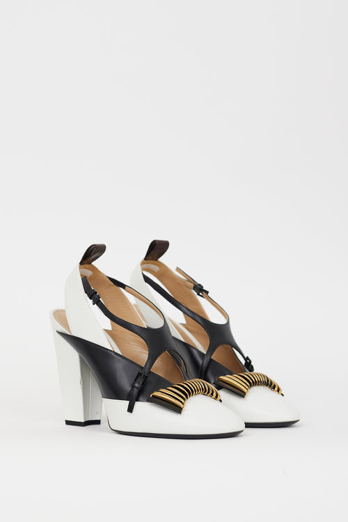 Louis Vuitton White & Black Leather Headline Slingback Heel