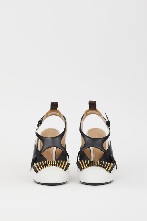 Louis Vuitton White & Black Leather Headline Slingback Heel