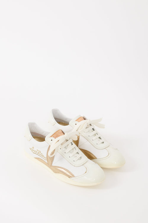 Louis Vuitton White & Gold Leather Logo Sneaker
