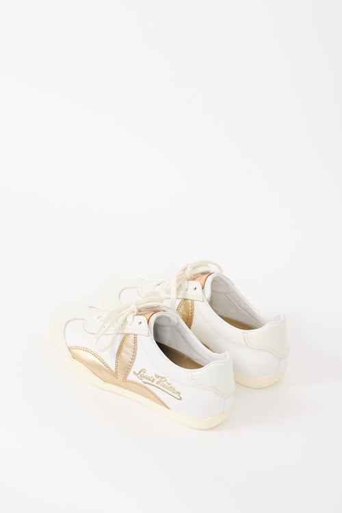 Louis Vuitton White & Gold Leather Logo Sneaker