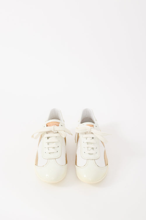 Louis Vuitton White & Gold Leather Logo Sneaker