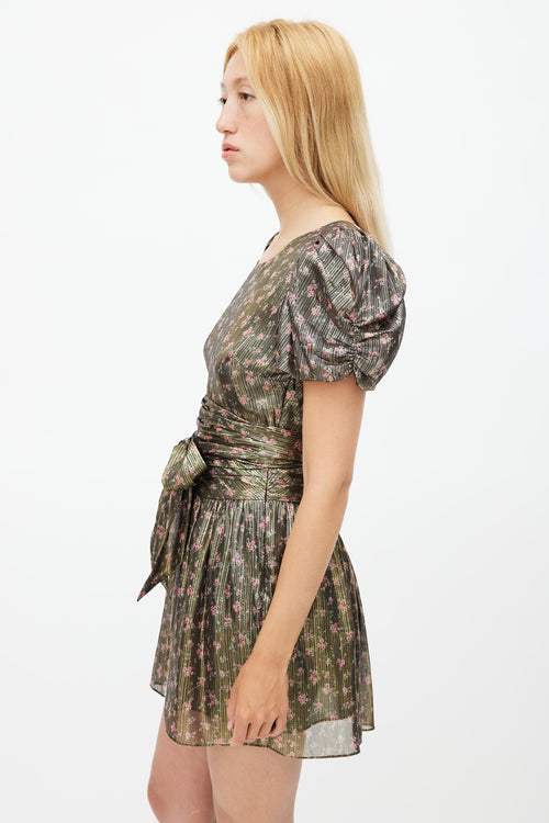 LoveShackFancy Gold & Multicolour Floral Metallic Belted Dress
