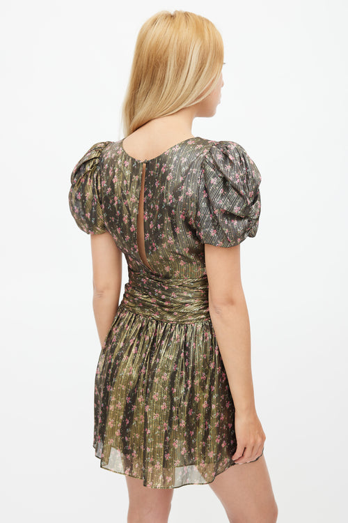LoveShackFancy Gold & Multicolour Floral Metallic Belted Dress