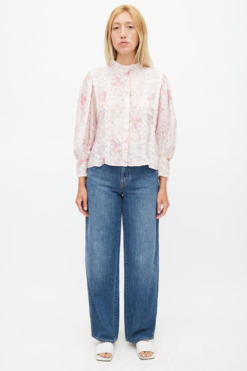 LoveShackFancy Pink & Multicolour Floral Pleated Top