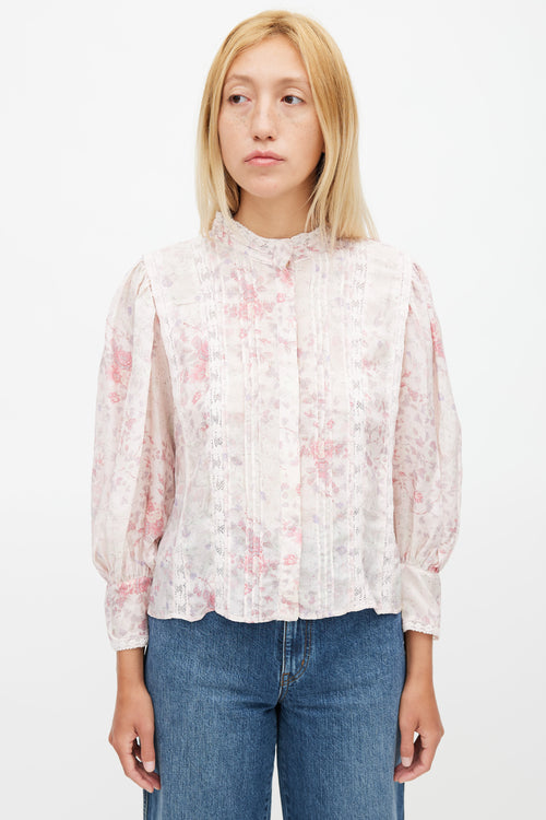 LoveShackFancy Pink & Multicolour Floral Pleated Top