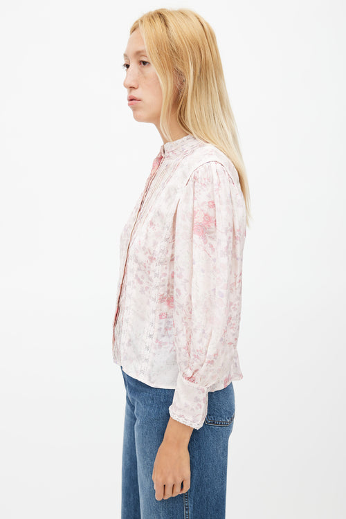 LoveShackFancy Pink & Multicolour Floral Pleated Top