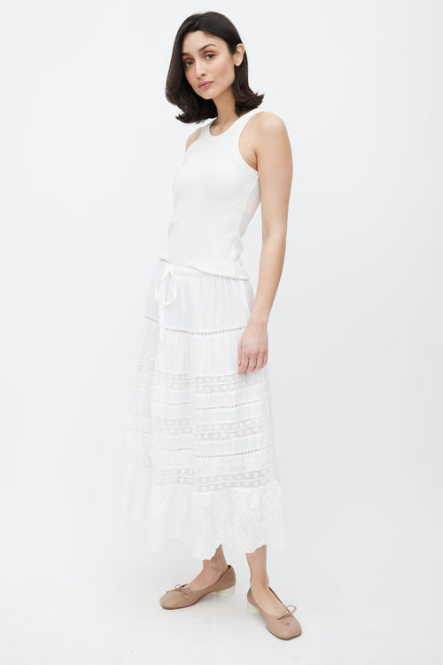 LoveShackFancy White Cotton & Lace Donna Skirt