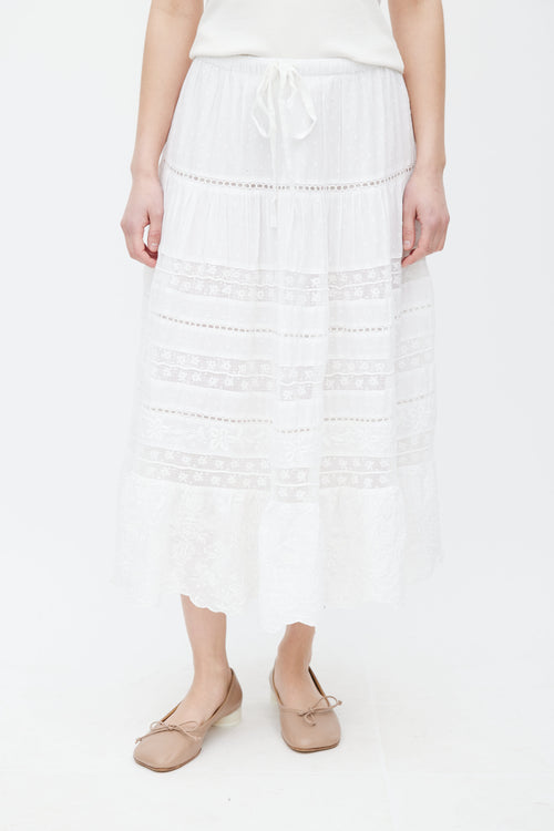LoveShackFancy White Cotton & Lace Donna Skirt