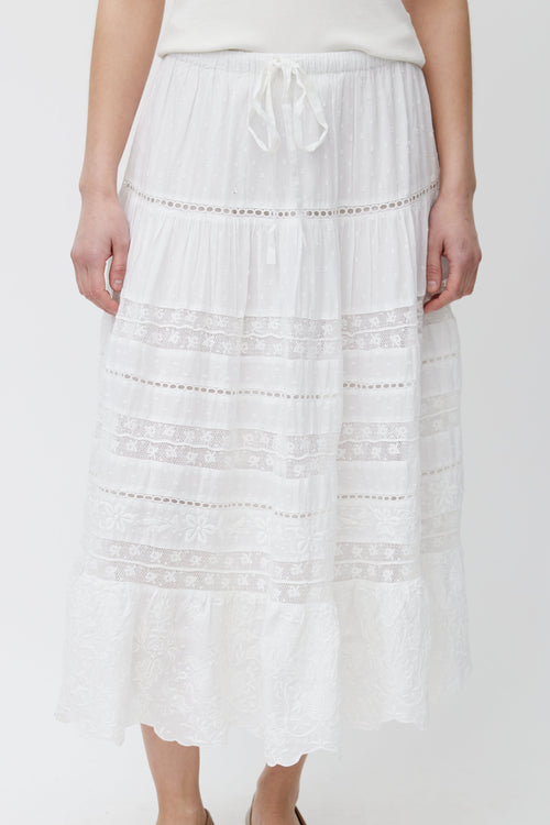 LoveShackFancy White Cotton & Lace Donna Skirt