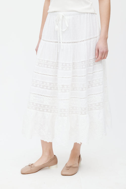 LoveShackFancy White Cotton & Lace Donna Skirt