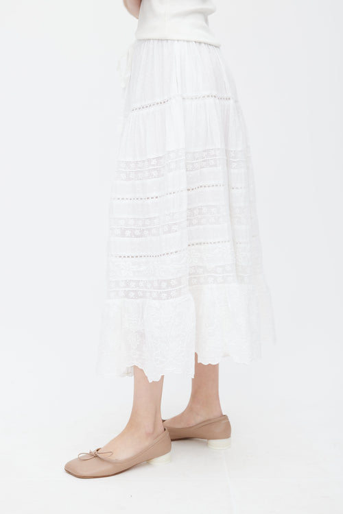 LoveShackFancy White Cotton & Lace Donna Skirt
