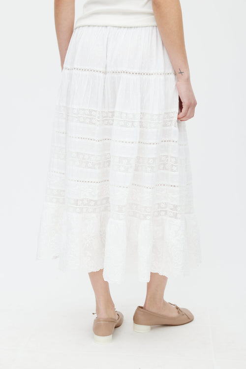 LoveShackFancy White Cotton & Lace Donna Skirt