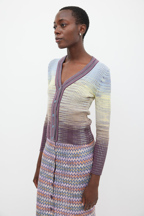 M Missoni Light Blue & Multicolour Gradient Wool Cardigan