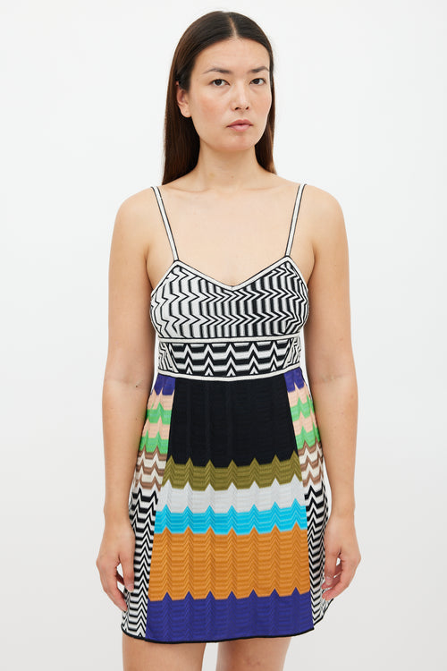 M Missoni White & Multicolour Striped A-Line  Dress