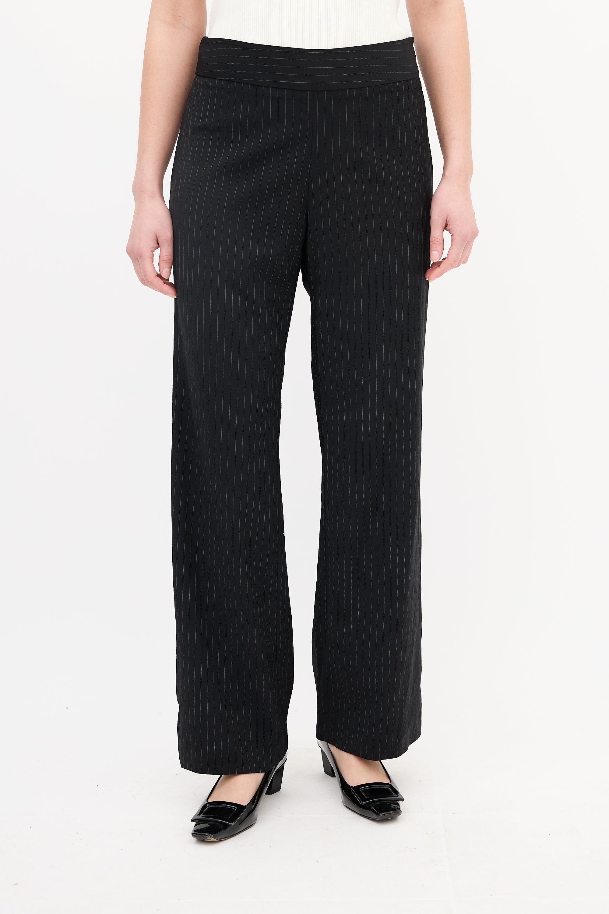 Max Mara Black Wool Pinstripe Belted Suit