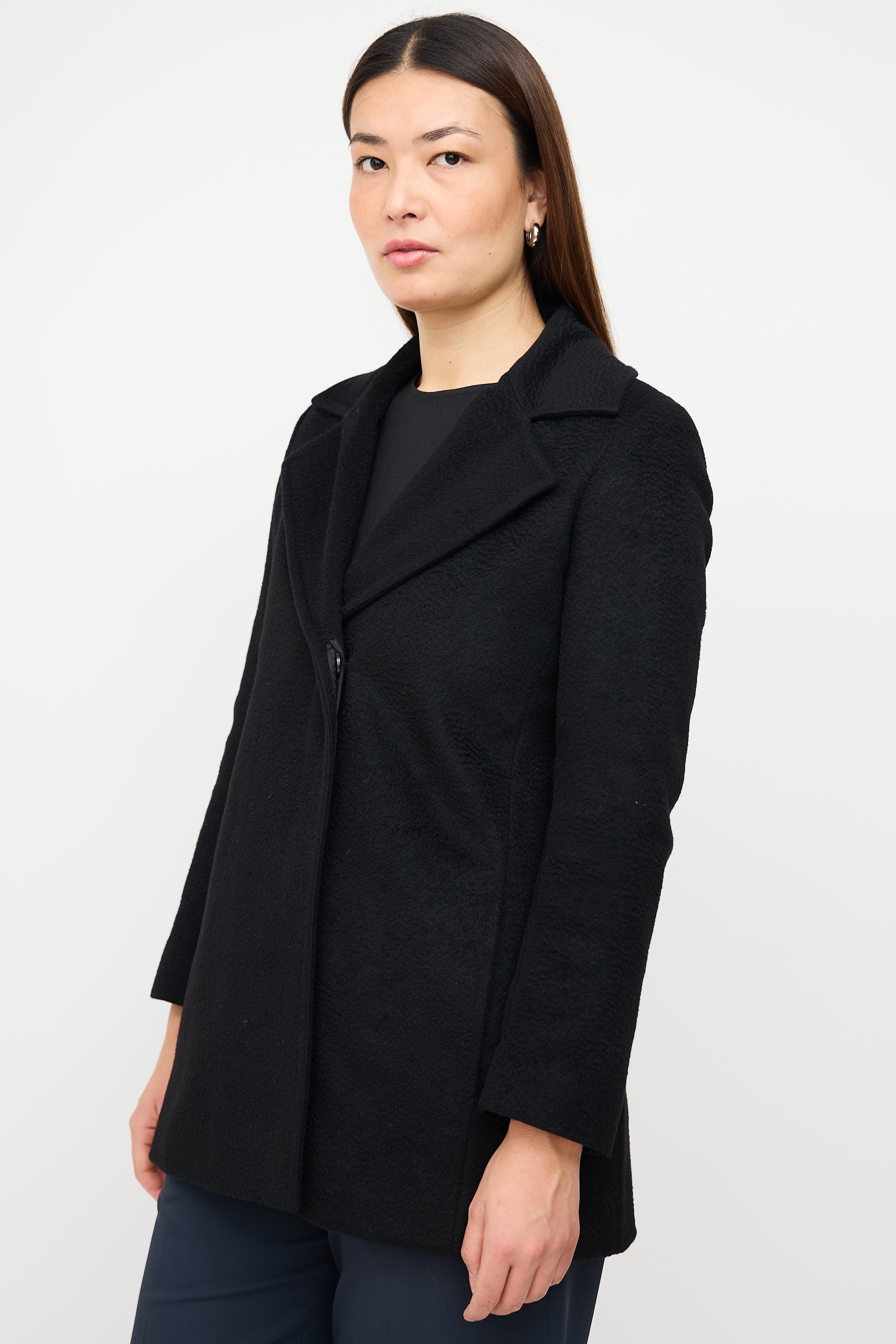 Max Mara Black Wool Pea Coat