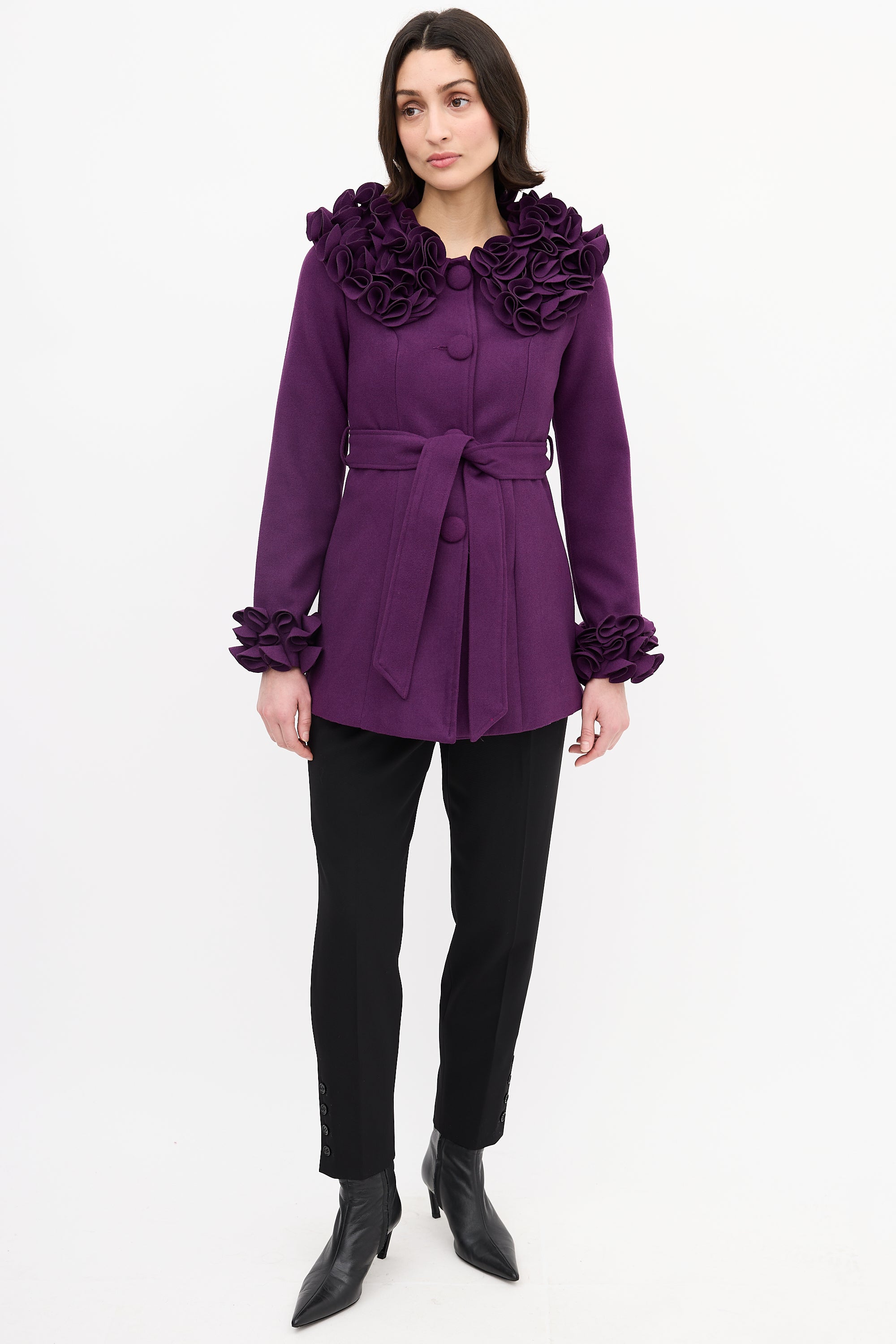 Max Mara Purple Sparkly Ruffle Short Coat