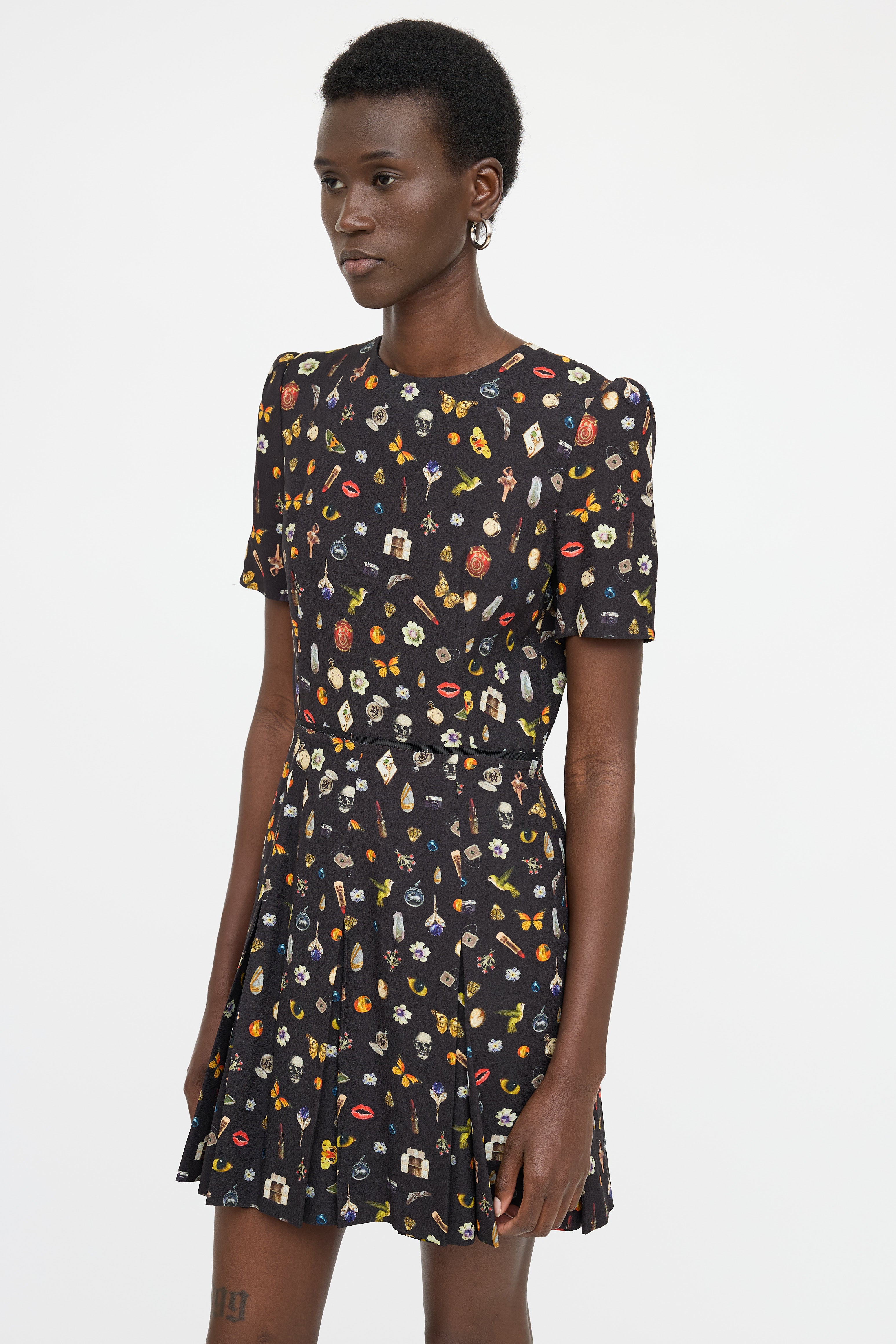 McQueen Pleated Patterned Dress