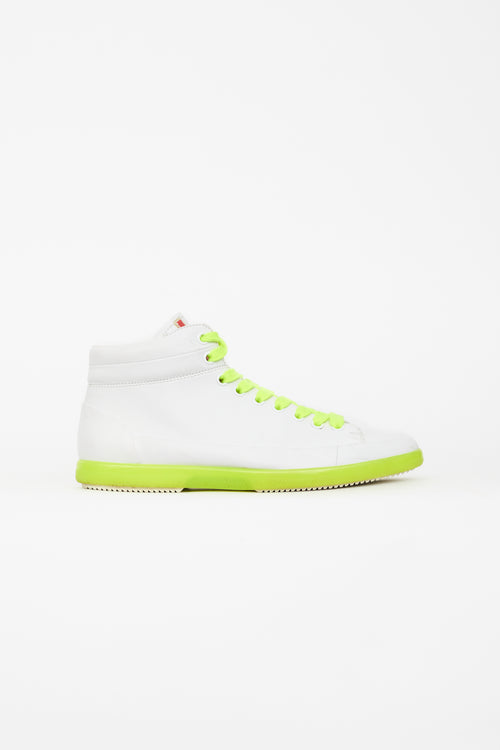 Prada White & Neon High Top Sneaker