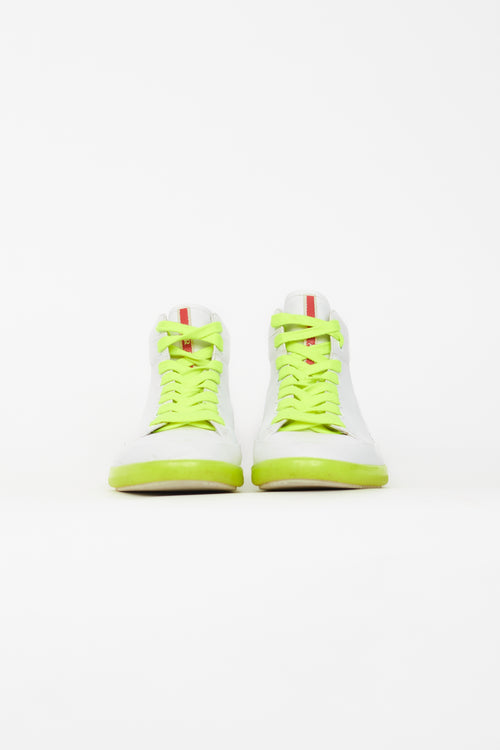 Prada White & Neon High Top Sneaker