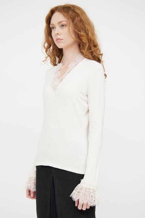 ME+EM White V-Neck Lace Top