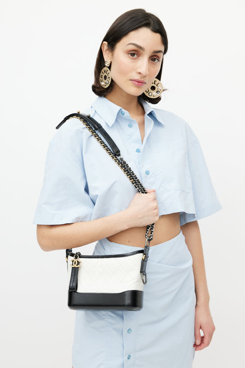 2018 Chanel White & Black Gabrielle Quilted Leather Bag