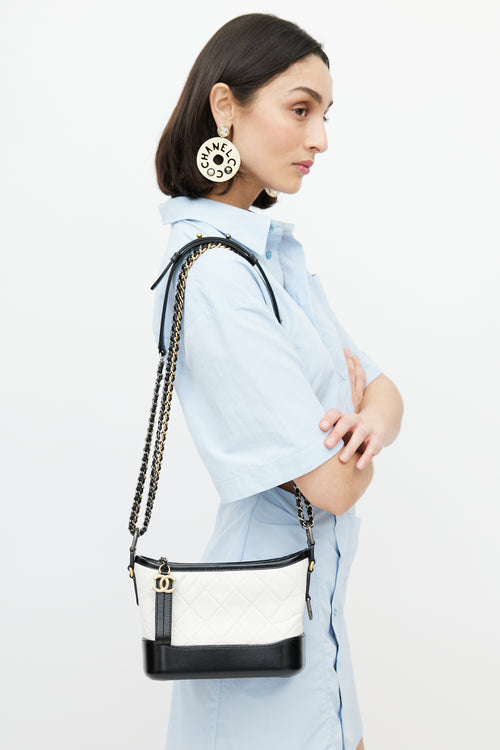 2018 Chanel White & Black Gabrielle Quilted Leather Bag