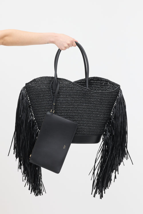 Ferragamo Raffia Fringe Tote Bag