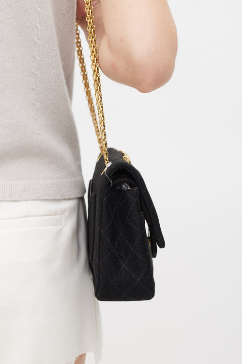 Chanel 1996/97 Black Jersey & 24K Gold Double Flap Bag