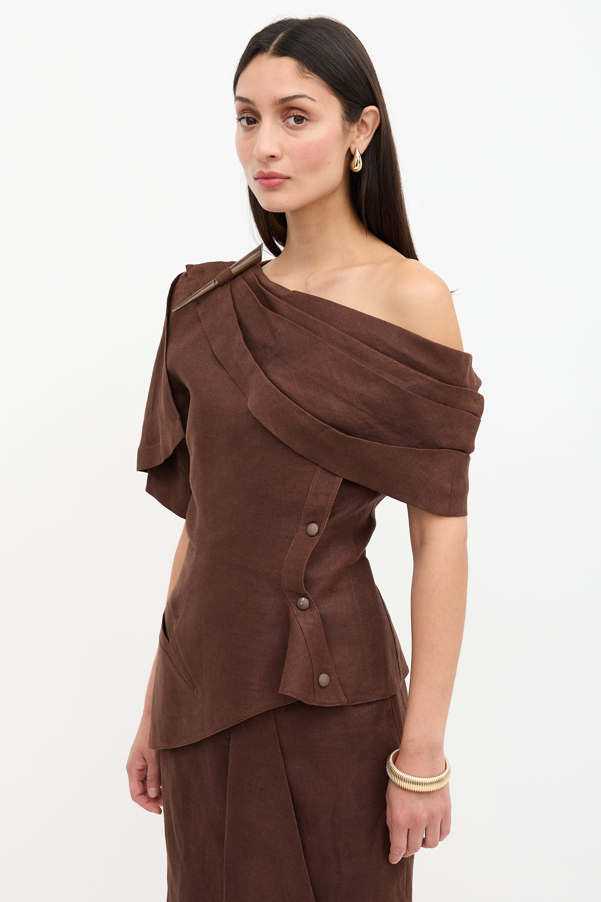 Mugler Vintage Linen One Shoulder Top
