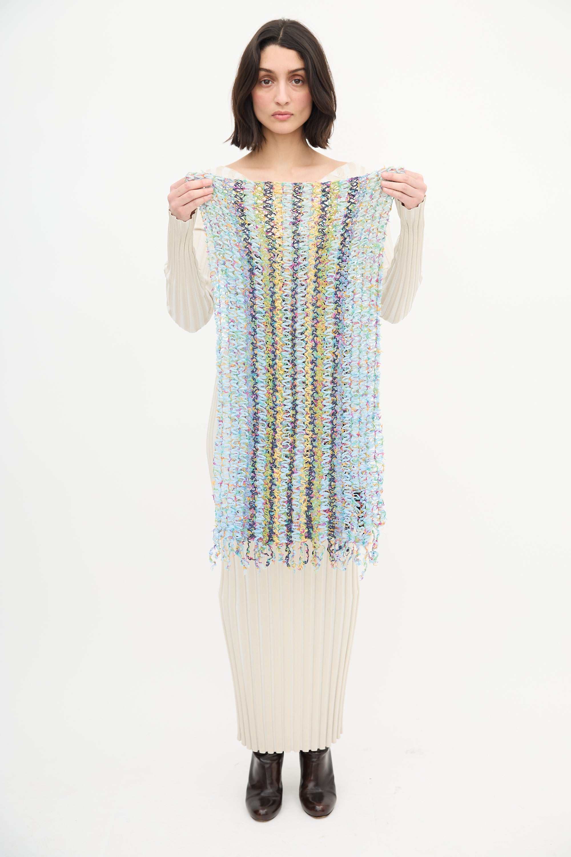  Light Blue Multi Crochet Knit Scarf