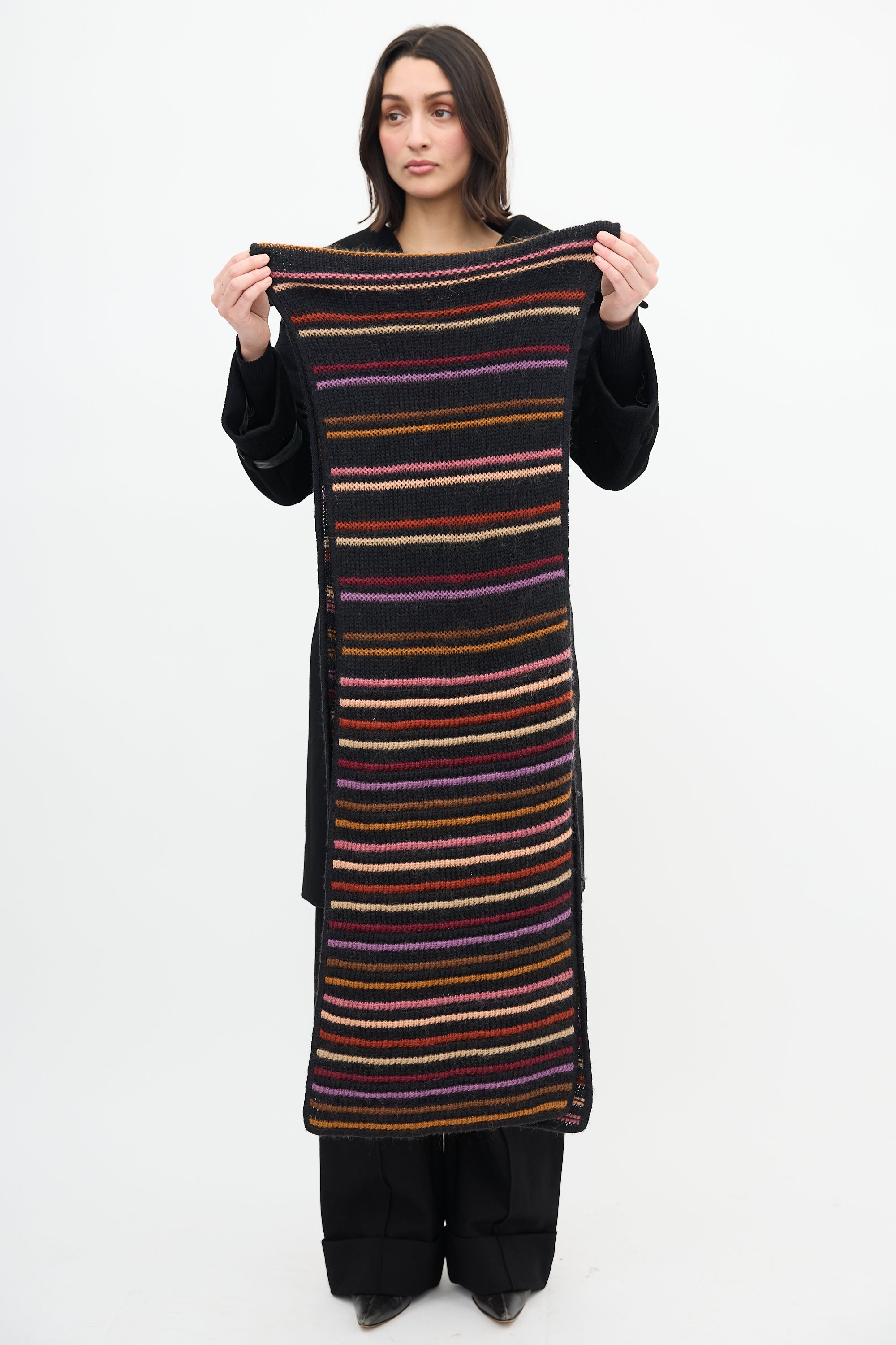 Missoni Black & Multi Striped Knit Scarf
