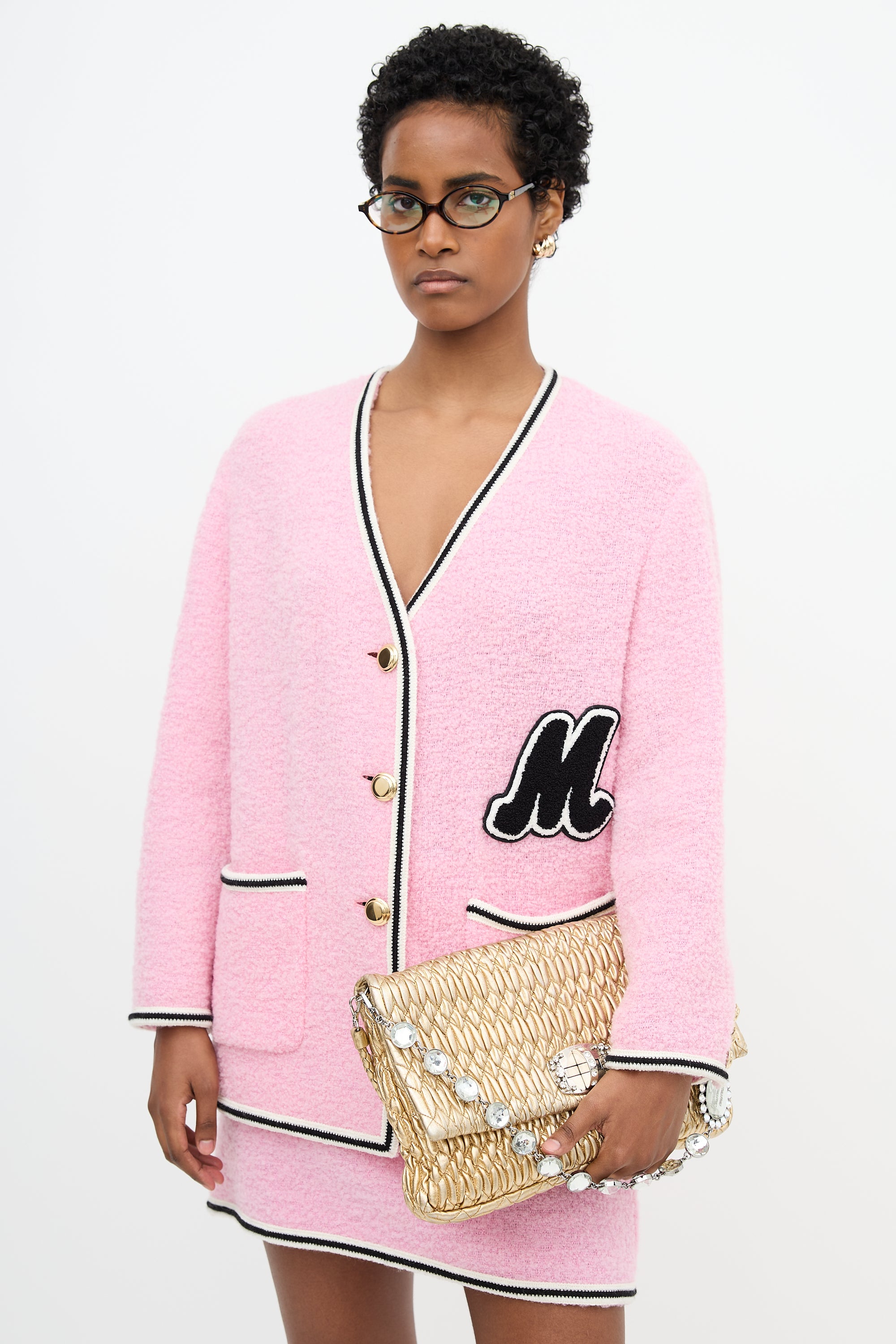Miu Miu Metallic Matelasse Leather Crystal Bag