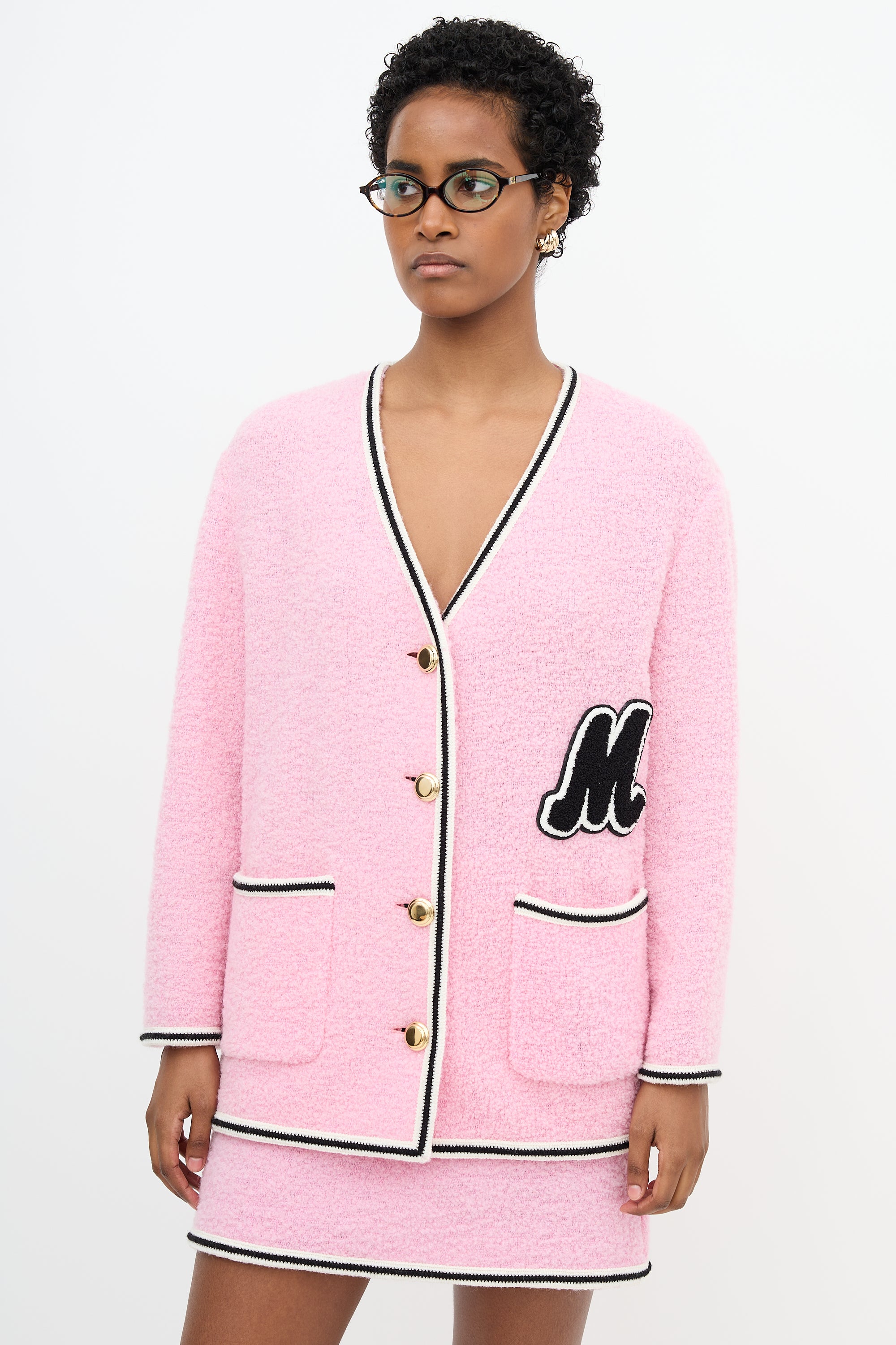 Miu Miu 2021 Boucle Patch Logo Cardigan