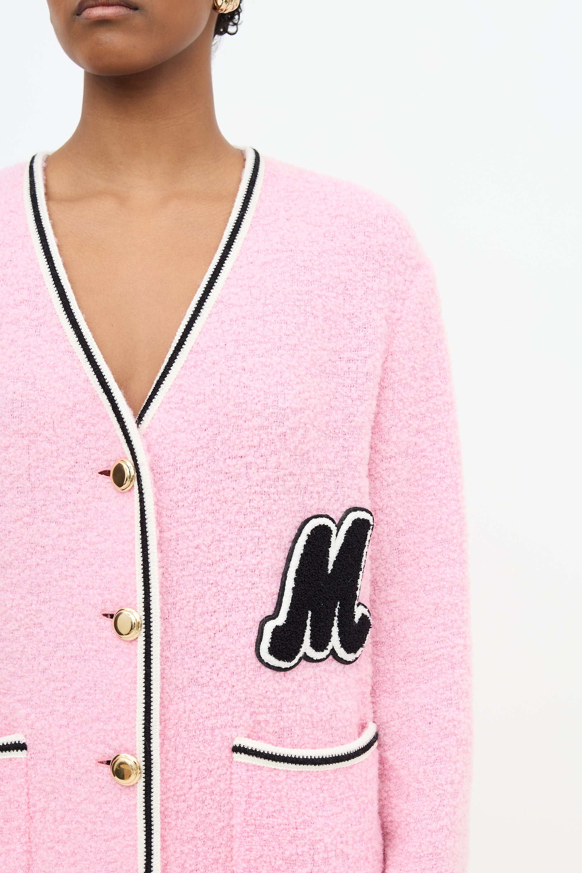 Miu Miu 2021 Boucle Patch Logo Cardigan