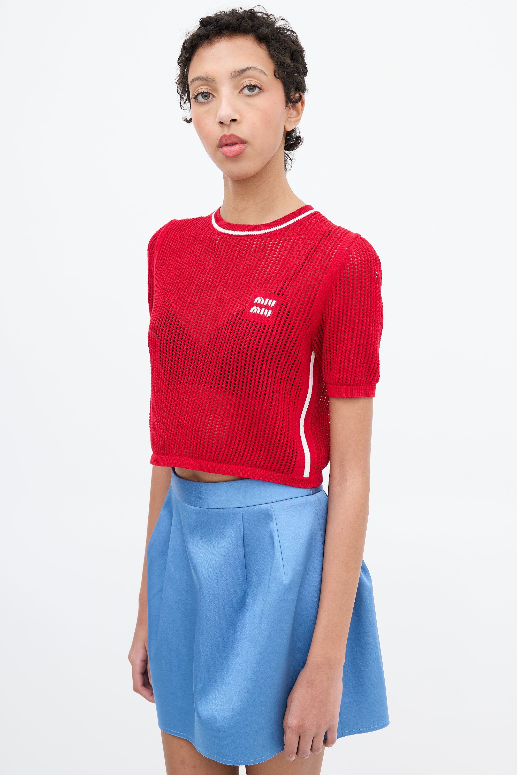 Miu Miu Red Knit Logo Crop Top