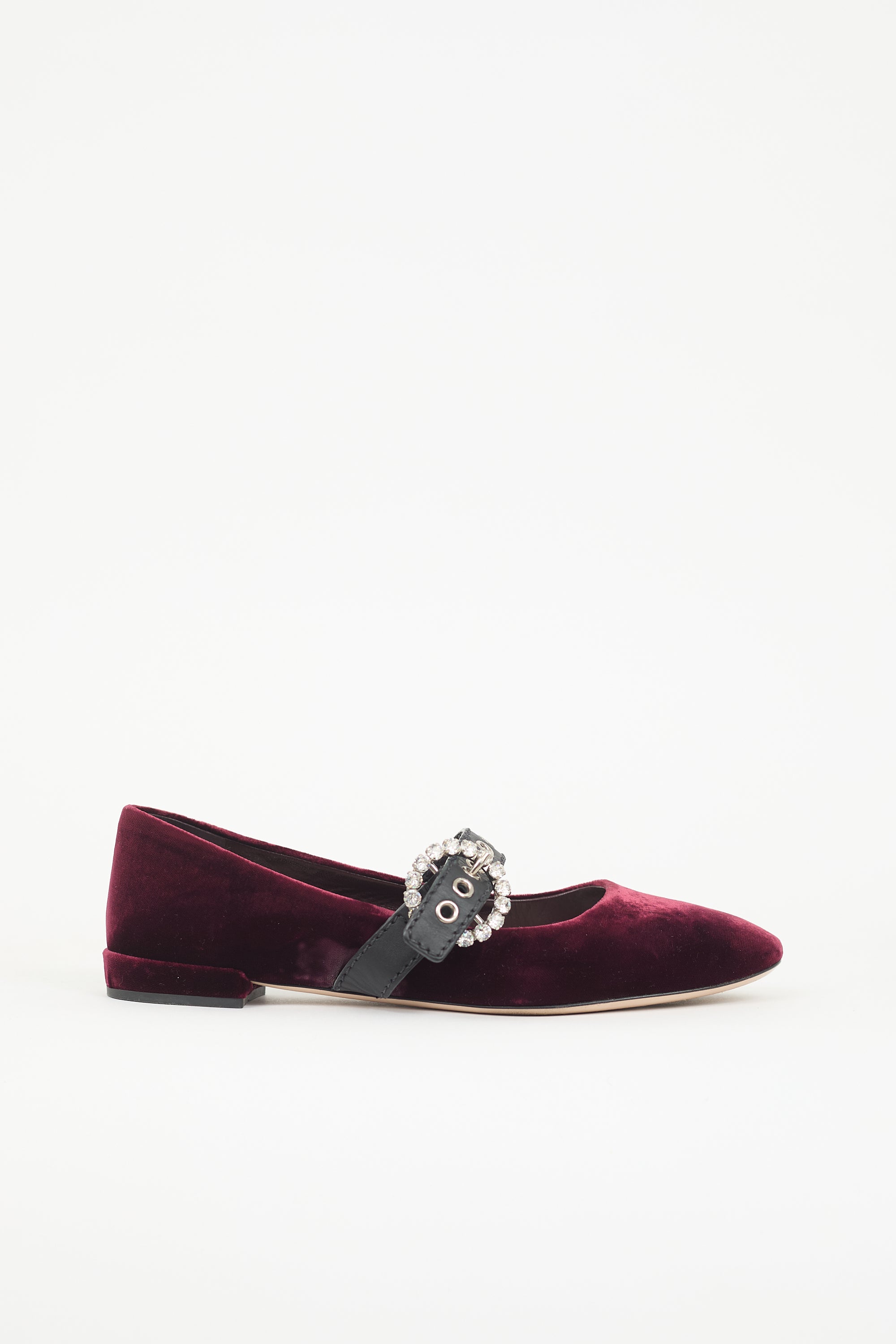 Miu Miu Velvet Crystal Buckle Maryjane