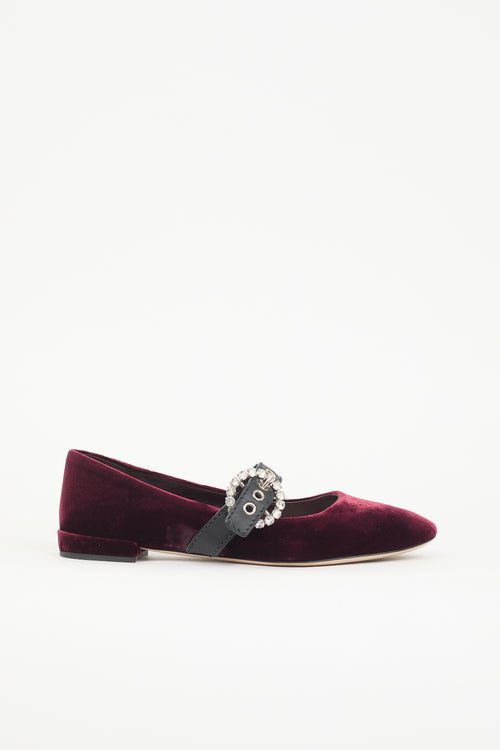 Miu Miu Velvet Crystal Buckle Maryjane