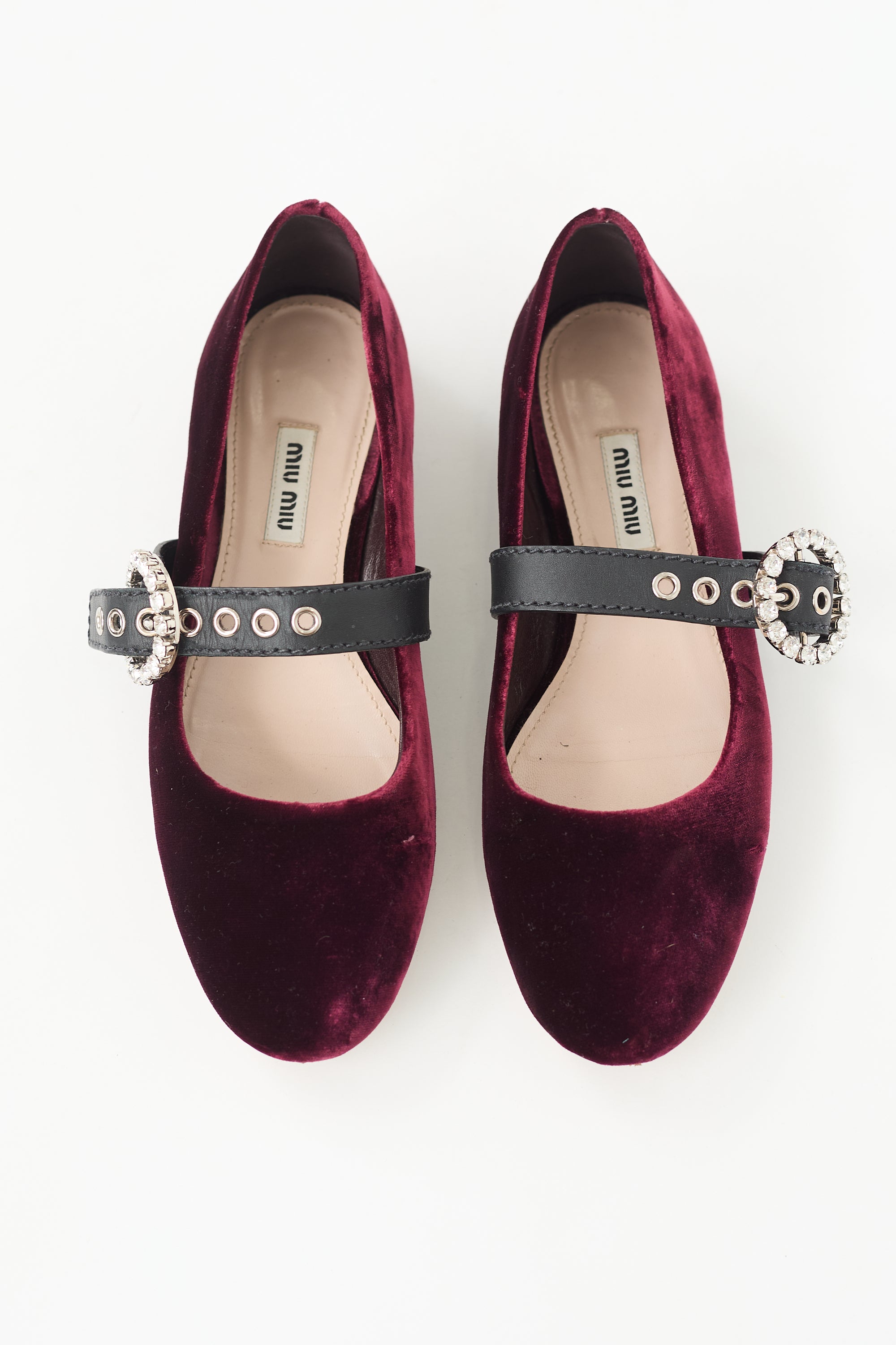 Miu Miu Velvet Crystal Buckle Maryjane