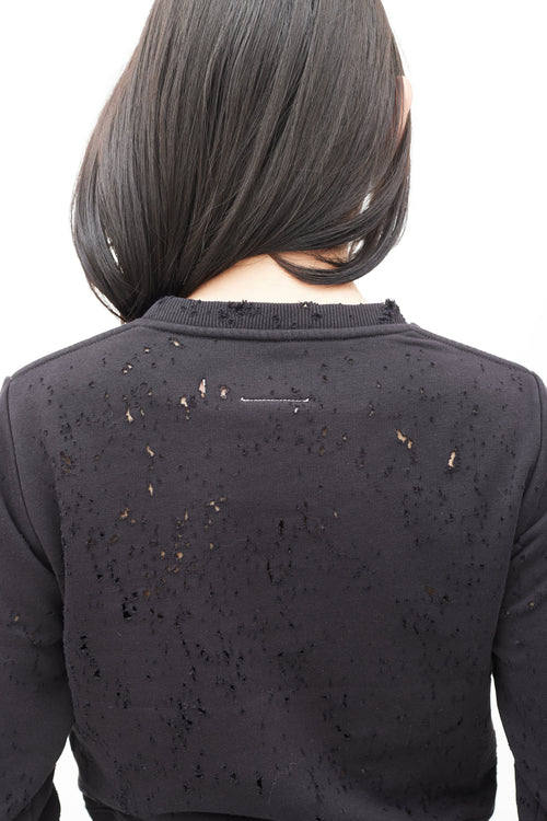 MM6 Maison Margiela Black & White Distressed Cropped Sweatshirt