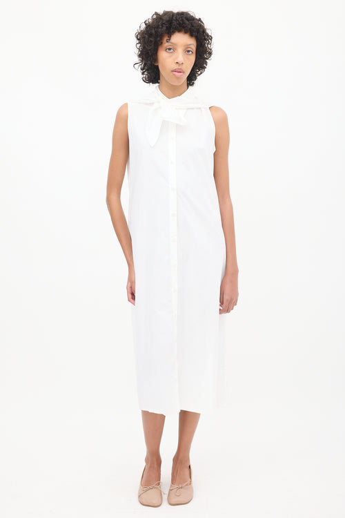 MM6 Maison Margiela White Tie Neck Sleeveless Shirt Dress