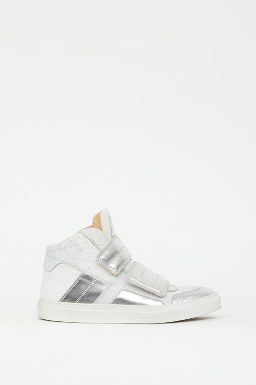 MM6 Maison Margiela White & Silver Leather Mirror Sneaker