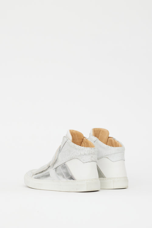 MM6 Maison Margiela White & Silver Leather Mirror Sneaker
